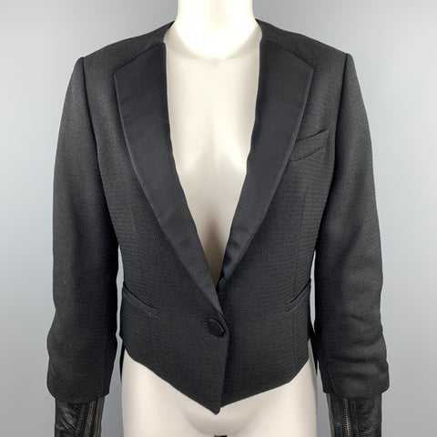 3.1 PHILLIP LIM Size XS Black Woven Tuxedo Lapel Leather Cuff Tails Jacket