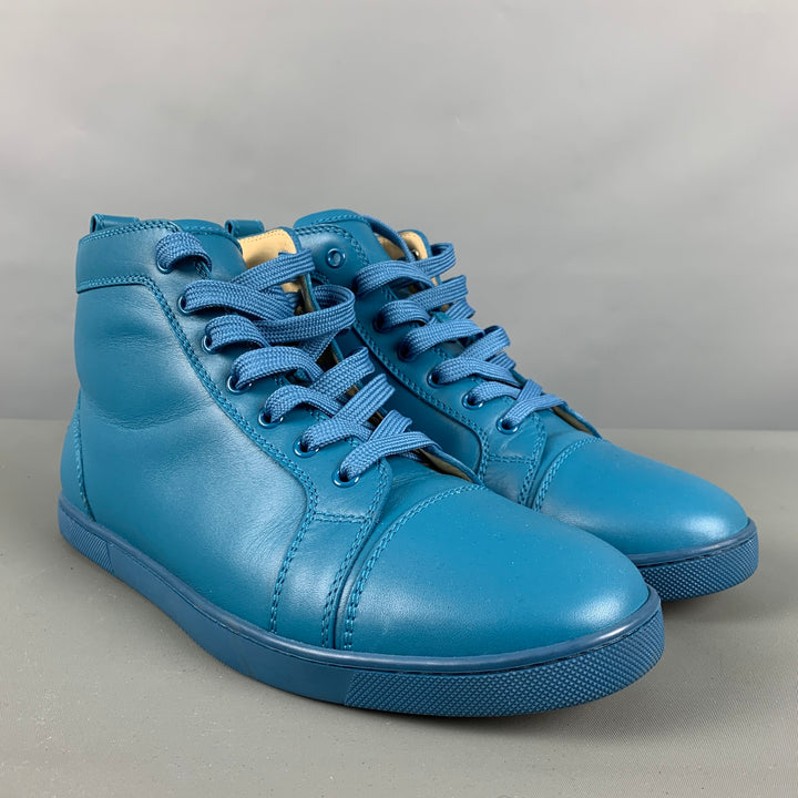 CHRISTIAN LOUBOUTIN Size 9.5 Teal Solid Leather High Top Sneakers