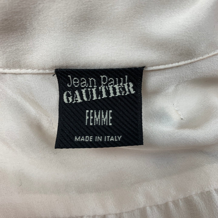 Vintage JEAN PAUL GAULTIER Size 8 Off White & Black Silk Two Tone Asymmetrical Blouse