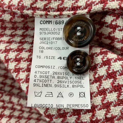 ELEVENTY Chest Size 36 Burgundy Cream Houndstooth Cotton Blend Sport Coat