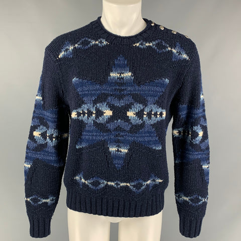 POLO by RALPH LAUREN Size M Navy & Blue White Knit Merino Wool/Wool Sweater