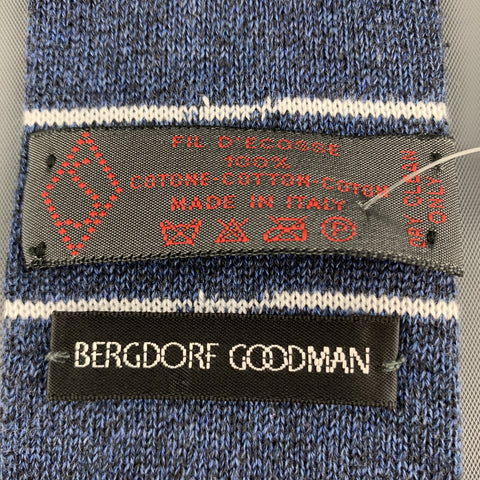 FIL D'ECOSSE Navy & White Striped Cotton Knit Square Tie