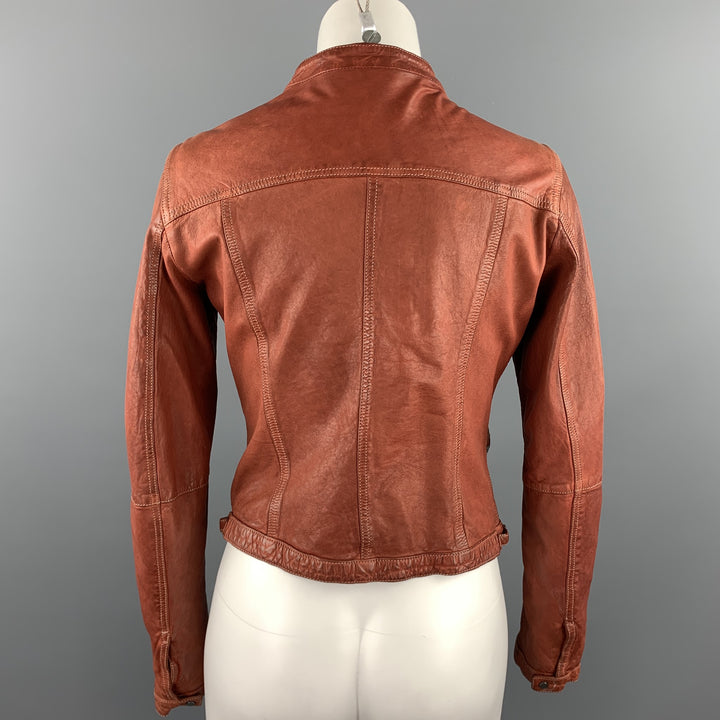 VINTAGE Size L Rust Brown Distressed Leather Zip Up Jacket