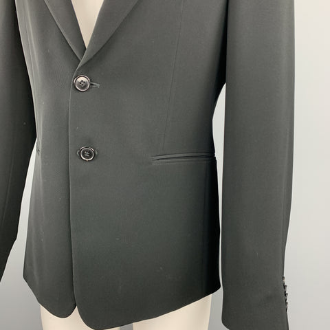 EMPORIO ARMANI Size 38 Black Polyester Notch Lapel Double Buttoned Sport Coat