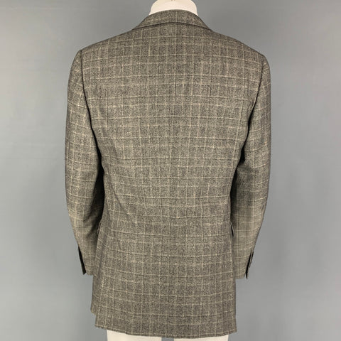 CANALI Chest Size 40 Black Beige Glenplaid Cashmere Single breasted Sport Coat