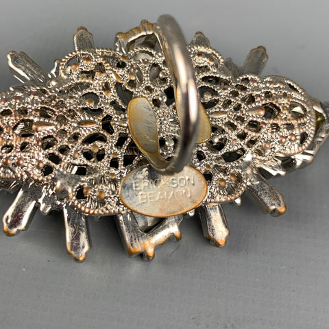 ERICSON BEAMON Silver & Yellow Metal Large Rhinestone Ring