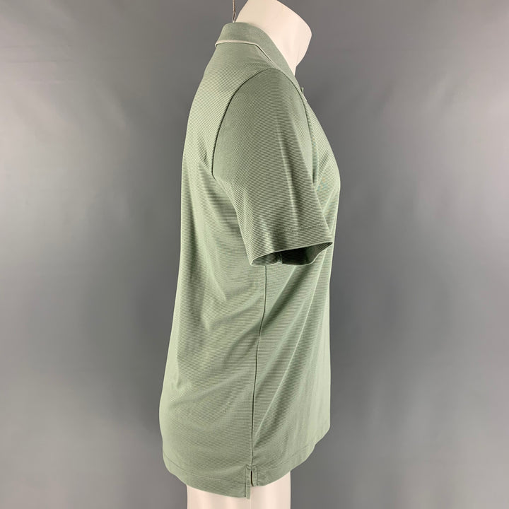 THEORY Size M Green White Stripe Cotton  Polyester Short Sleeve Polo