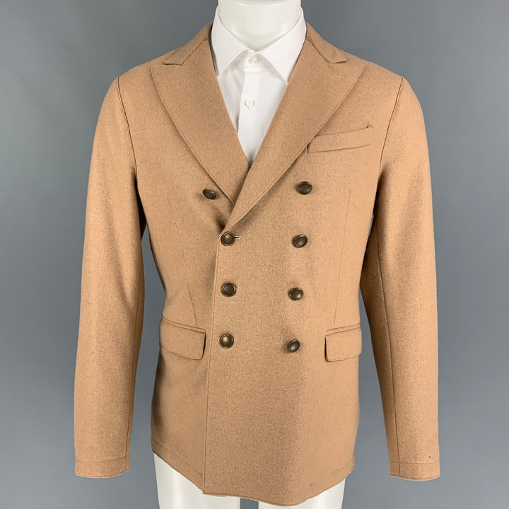 ELEVENTY Talla 38 Abrigo deportivo con solapa de pico de poliamida y lana color canela