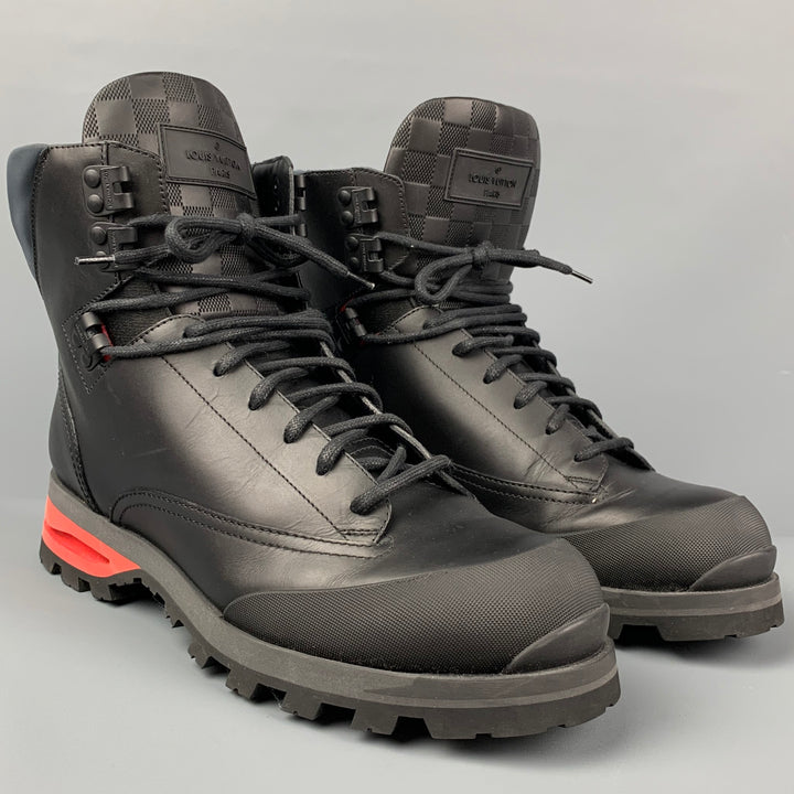 LOUIS VUITTON Size 10 Black Red Leather Lace Up Hiking Boots