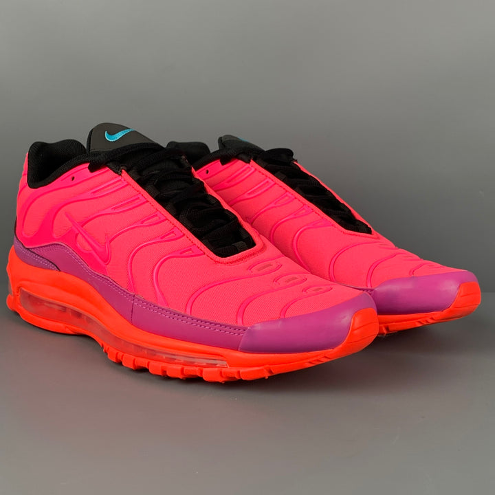 NIKE AIR MAX 97 PLUS Size 9.5 Pink Orange Color Block Nylon Lace Up Sneakers