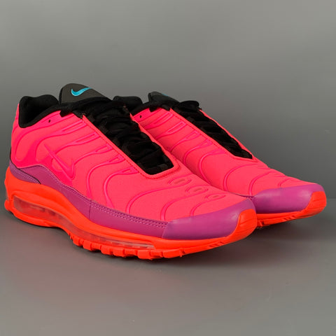 NIKE AIR MAX 97 PLUS Talla 9.5 Zapatillas de deporte con cordones de nailon con bloques de color rosa y naranja