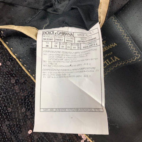 DOLCE & GABBANA Size 36 Regular Black Wool Blend Sequined Shawl Lapel Tuxedo