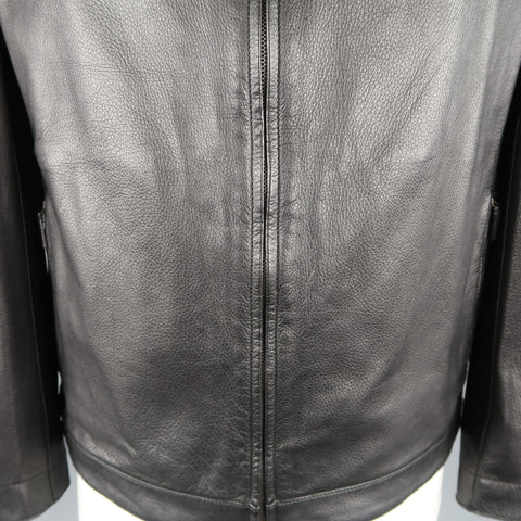 GUCCI 42 Black Textured Leather Zip Up Band Collar Motorcycle Jacket