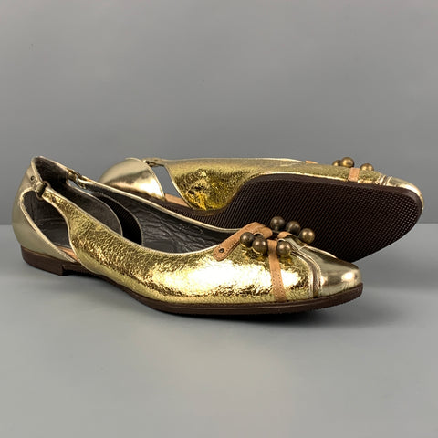 PROENZA SCHOULER Talla 7 Zapatos planos metálicos de cuero dorado