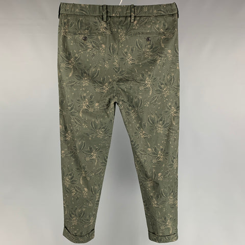 TODD SNYDER Size XXL Olive Print Cotton Drawstring Green Casual Pants