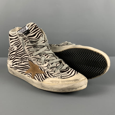 GOLDEN GOOSE Size 11 Beige Brown Zebra High Top Sneakers