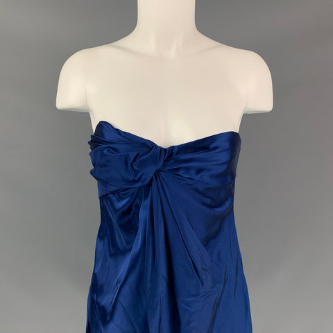 MARINA MOSCONE Size 4 Navy Acetate Blend Strapless Dress
