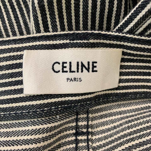 CELINE Size 34 Indigo White Stripe Cotton Zip Fly Jeans