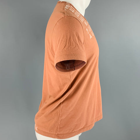 MARTIN MARGIELA Size S Brown White Print Cotton V-Neck T-shirt