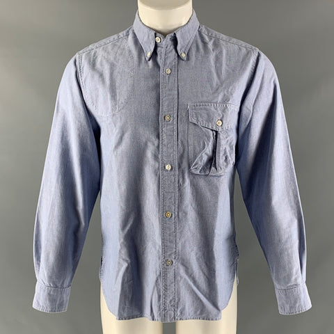 WOOLRICH Taille M Chemise à manches longues boutonnée en coton Oxford bleu clair