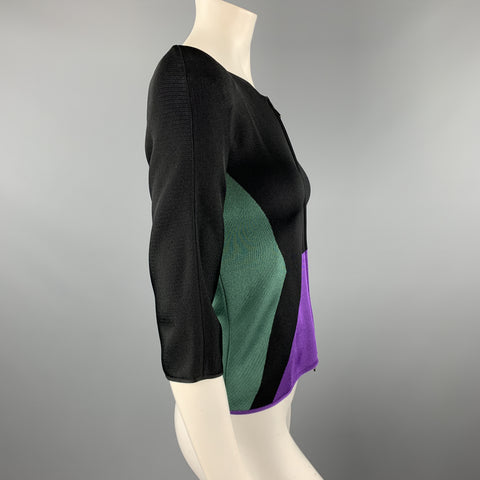 GIORGIO ARMANI Size 2 Black Green & Purple Color Block Shoulder Pad Jacket