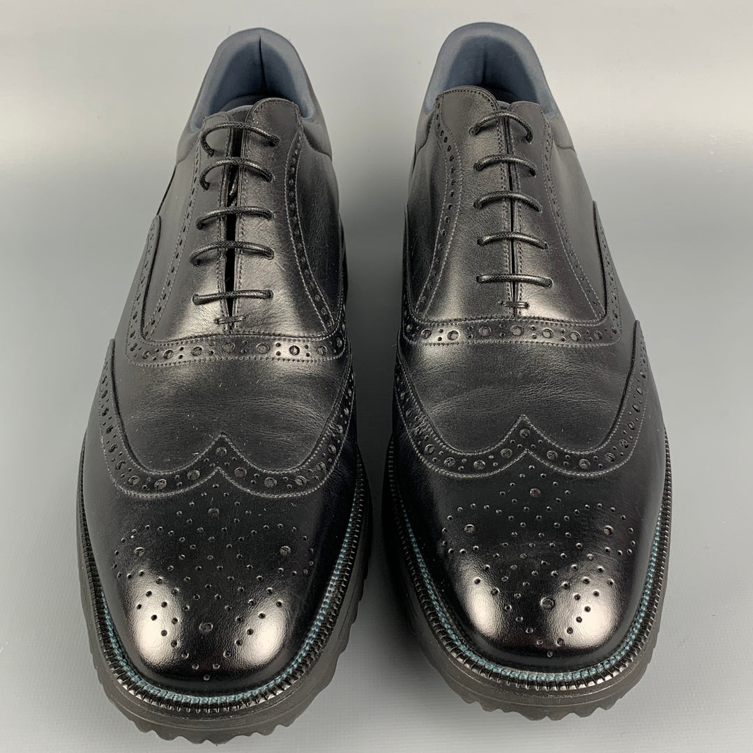 BALLY Size 11.5 Black Antique Leather Wingtip Lace Up Shoes