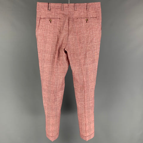 SUIT SUPPLY Size 34 Red White Glenplaid Polyester Flat Front Casual Pants