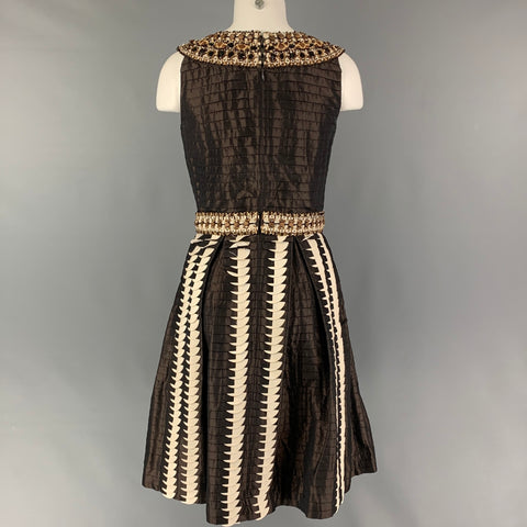 OSCAR DE LA RENTA SS08 Talla 6 Vestido plisado de seda marrón