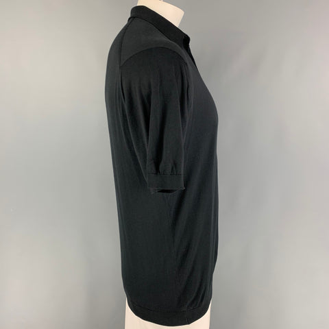JOHN SMEDLEY Size XL Black Cotton Buttoned Polo