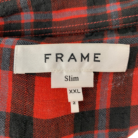 FRAME Size XXL Red Black Plaid Polyester / Cotton Western Long Sleeve Shirt