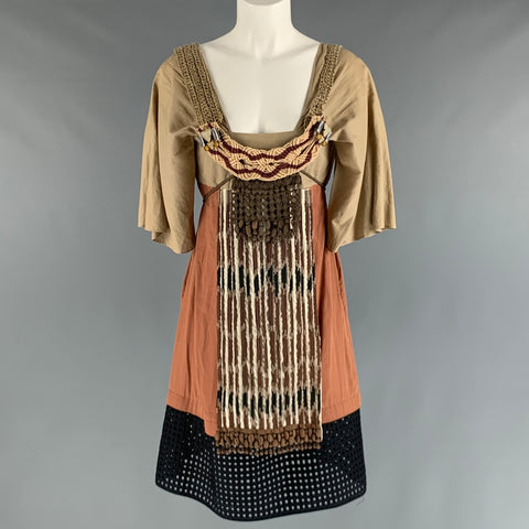 MARNI Size 4 Beige Brick Aplique A-Line Dress