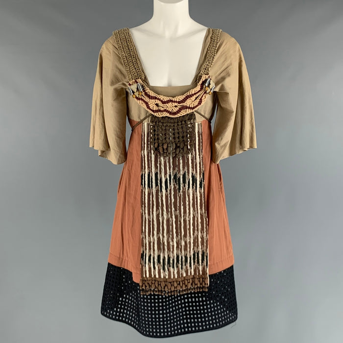 MARNI Size 4 Beige Brick Aplique A-Line Dress