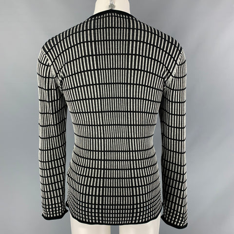 ARMANI COLLEZIONI Size M Black Stripe Silk Raw-Neck Grey Pullover