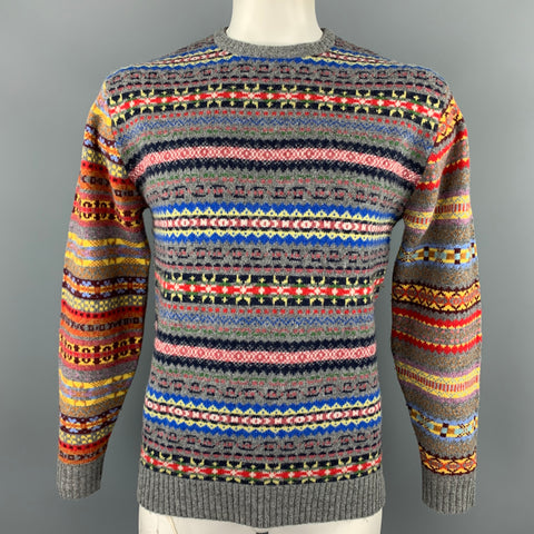 BEAMS PLUS Size L Multi-Color Fairisle Wool / Nylon Crew-Neck Sweater