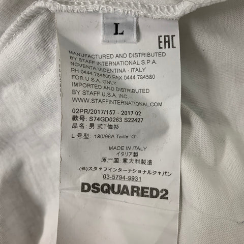 DSQUARED2 Size L White Black Cotton Short Sleeve T-shirt