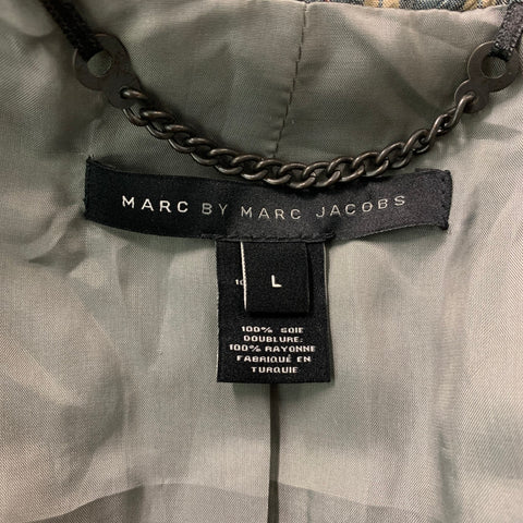 MARC by MARC JACOBS Size L Grey Khaki Plaid Silk Notch Lapel Sport Coat