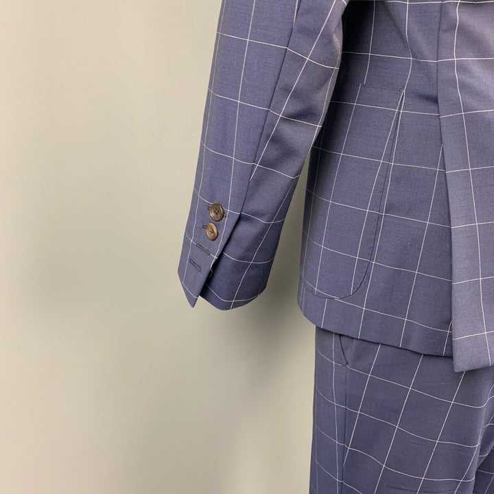 SAMUELSOHN for WILKES BASHFORD Size 38 Regular Navy & White Window Pane Wool / Mohair Suit