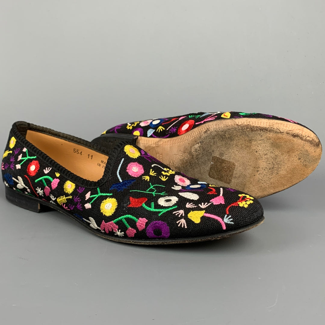DEL TORO Zapatos planos bordados de lona multicolor Talla 11
