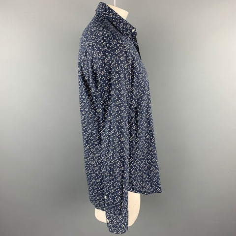 CULTURATA Size XL Navy Print Cotton Button Up Long Sleeve Shirt