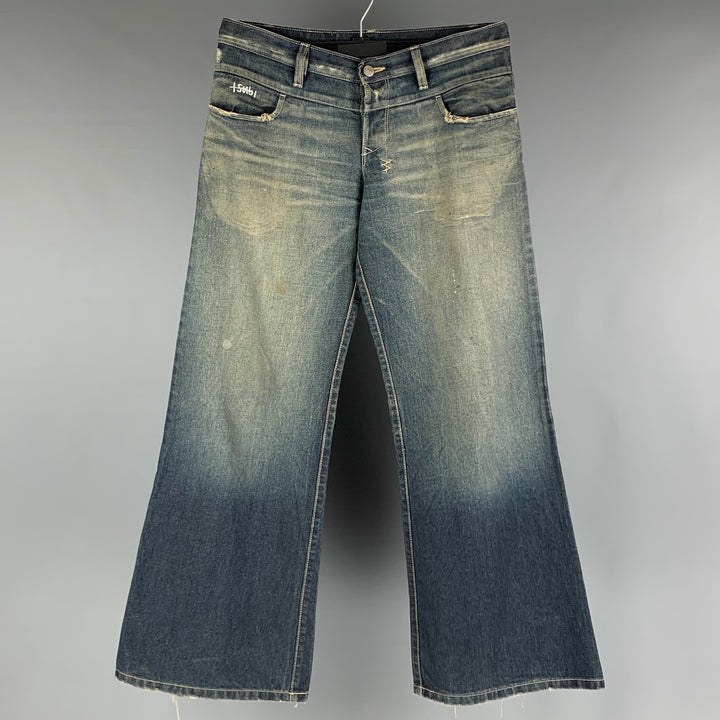 TSUBI Size 8 Blue Cotton Distressed Wide Leg Jeans