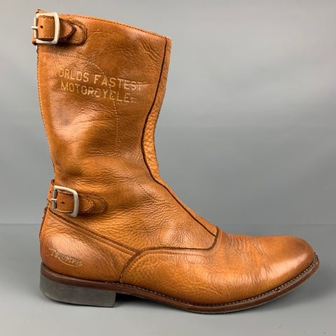 TRIUMPH by PAUL SMITH Size 12 Tan Leather Motorcycle Boots