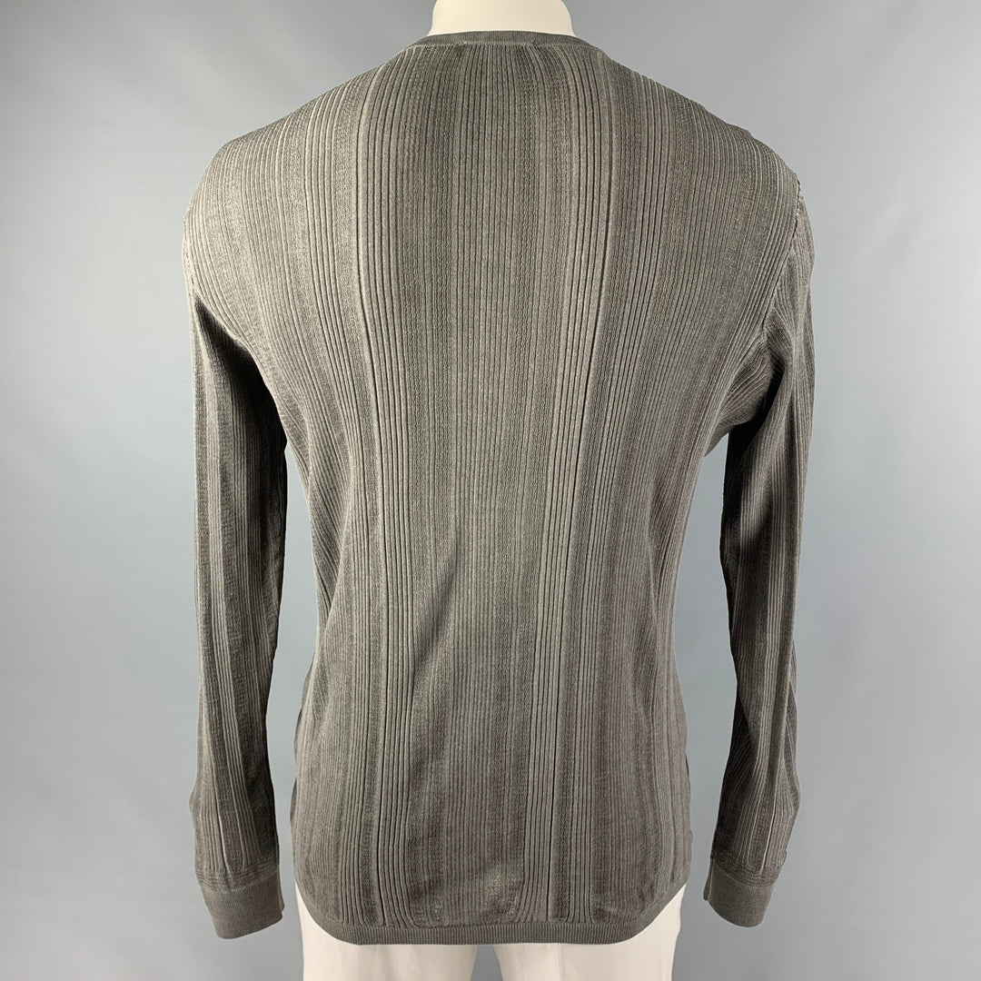 JOHN VARVATOS Taille L Pull Henley en coton côtelé gris