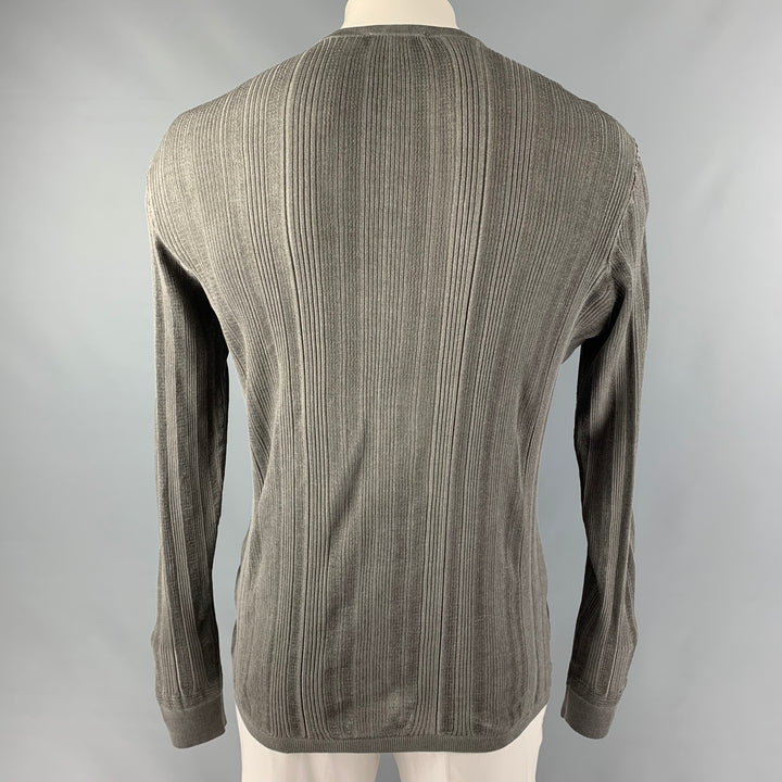 JOHN VARVATOS Taille L Pull Henley en coton côtelé gris