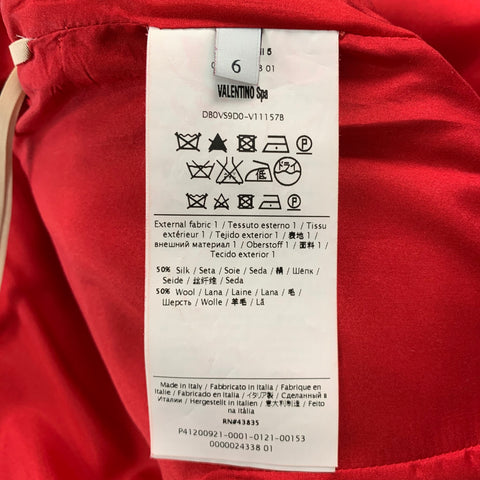VALENTINO Size 6 Red Silk Wool Short Sleeve Cocktail Dress