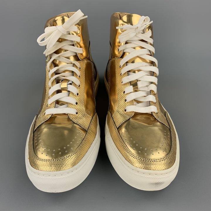 ALEJANDRO INGELMO Size 12 Gold Metallic Leather High Top Sneakers