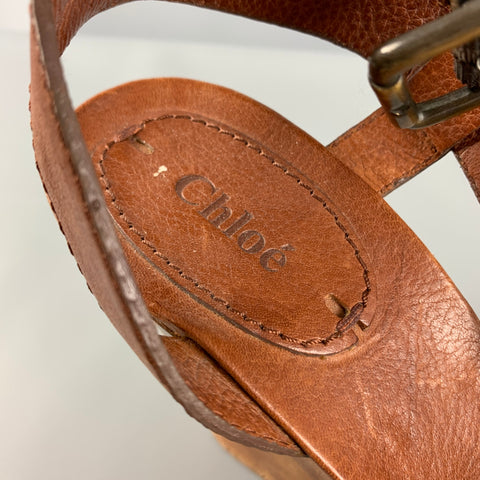 CHLOE Size 8 Tan Leather Platform Sandals