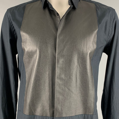 NEIL BARRETT Taille L Noir Tissus Mélangés Coton Boutonné Chemise à Manches Longues