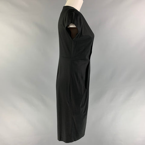 JIL SANDER Talla 4 Vestido negro con mangas japonesas de algodón