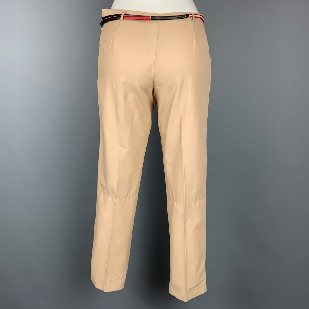 PRADA Size 2 Beige Cotton / Nylon Belted Dress Pants