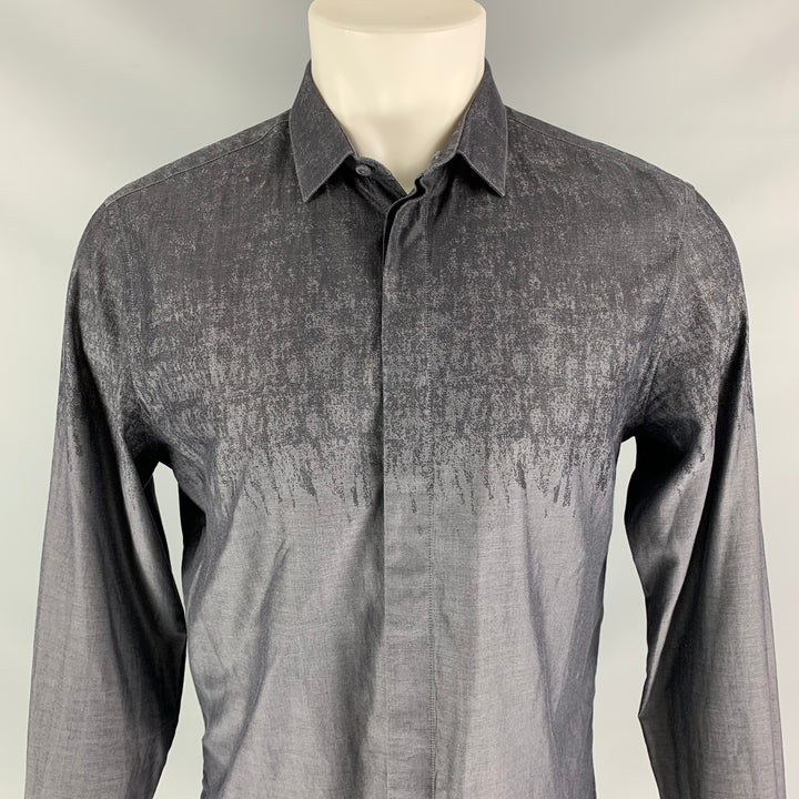 EMPORIO ARMANI Size M Charcoal Ombre Cotton Hidden Placket Long Sleeve Shirt